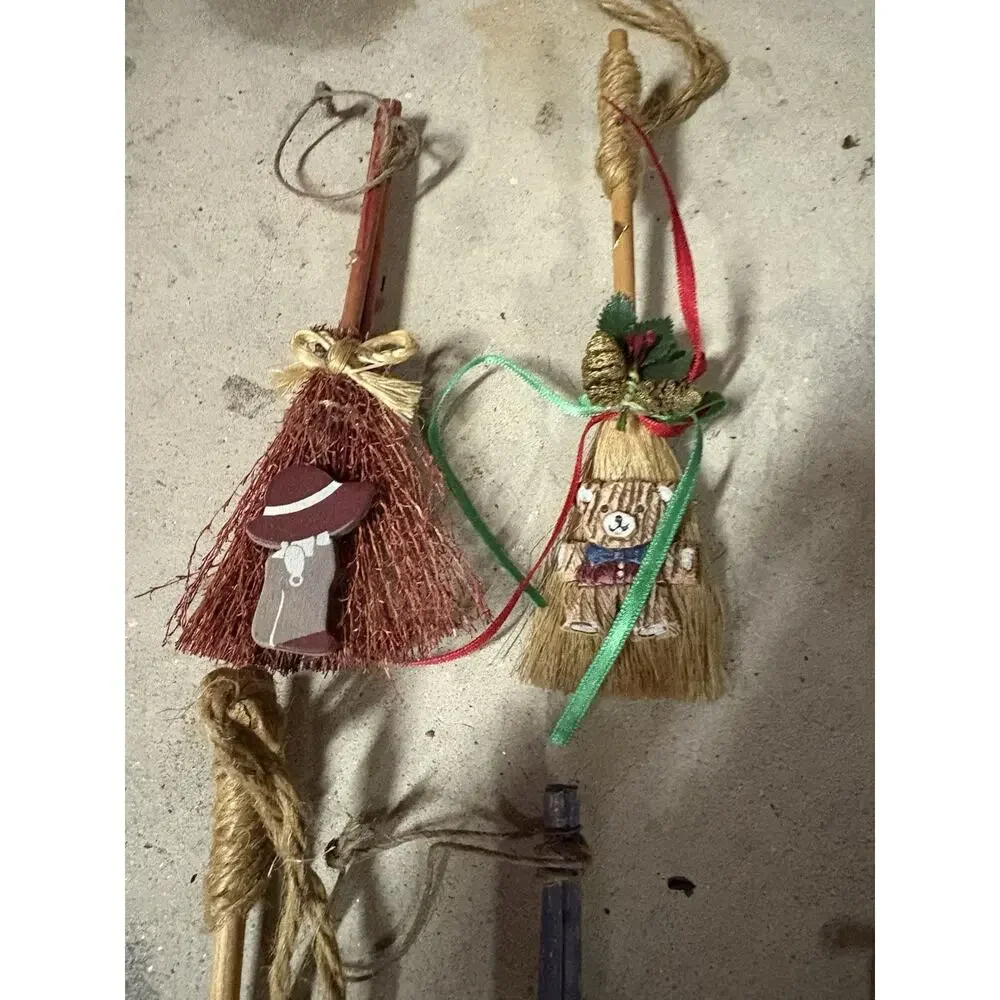 Vintage Wooden Christmas Ornaments Horns Bird Nest Baskets Brooms Stocking
